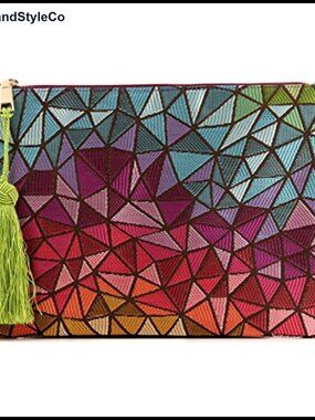 Bohemian Knit Clutch Purse Slim Zip Wallet Card Money Phone Tassel